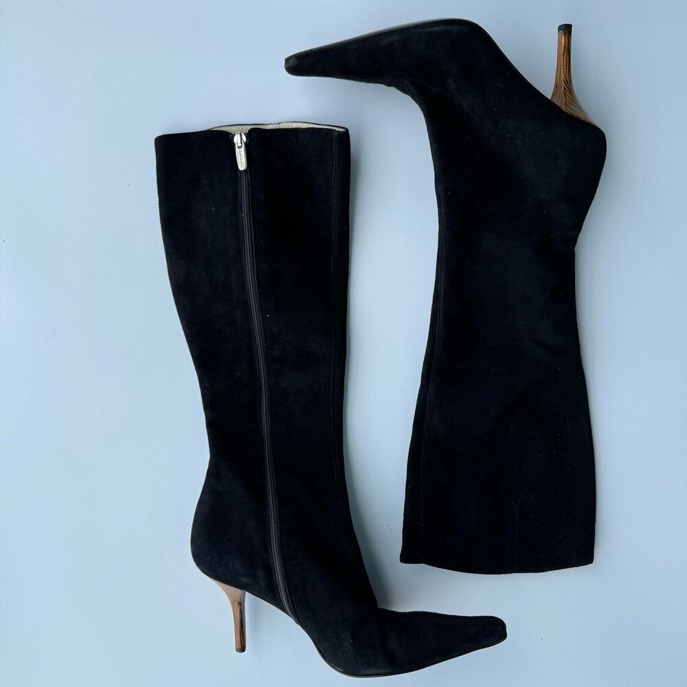 Claudia Ciuti Race Suede Kitten Heel Knee High Pointed Toe Boots Brown 6M